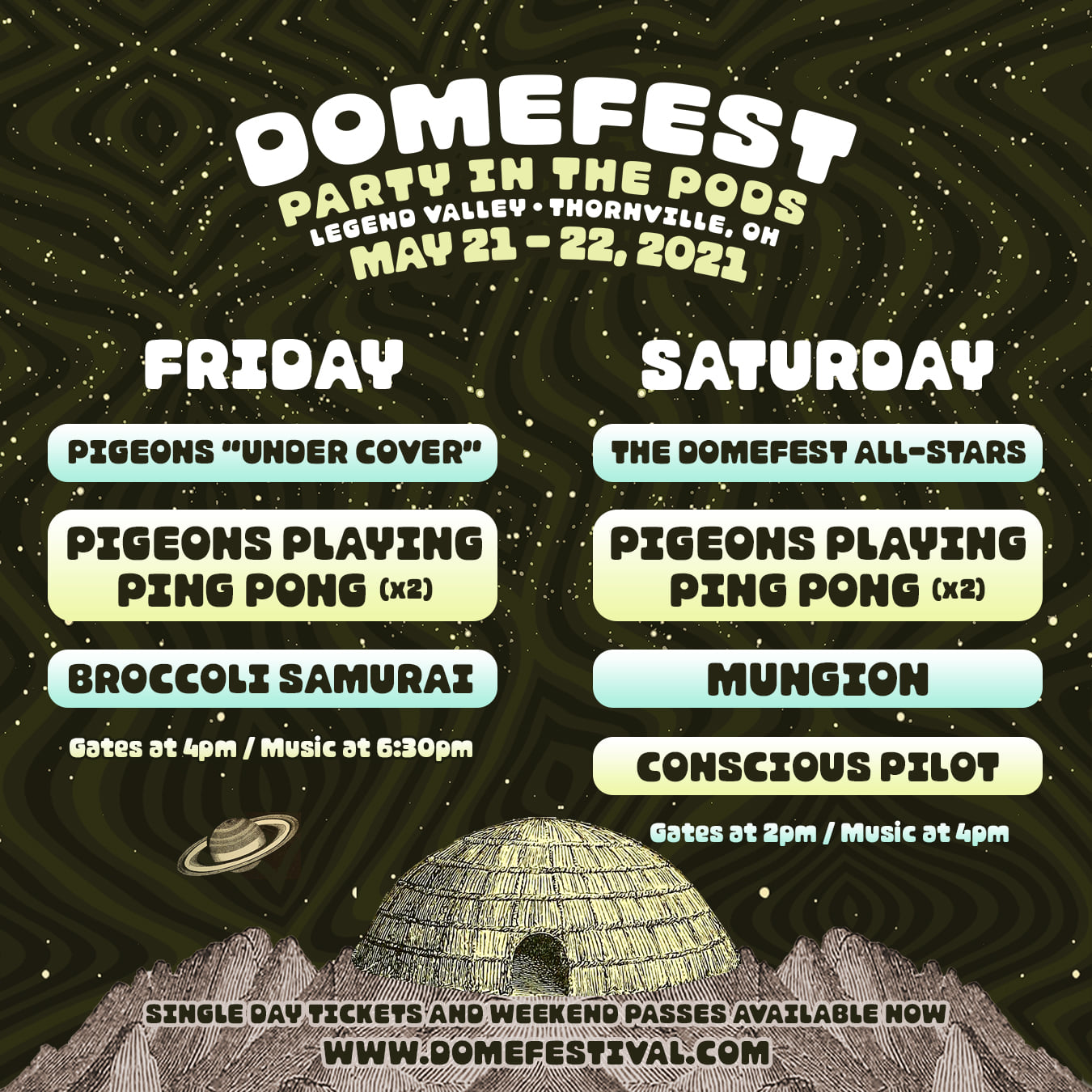 Domefest Party in the Pods Daily Lineup